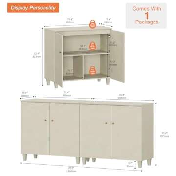 WAMPAT TV Stand Cabinets for TVs up to 75 Inches, 2-in-1 Wood Entertainment Center with Doors and 6 ...