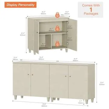 WAMPAT TV Stand Cabinets for TVs up to 75 Inches, 2-in-1 Wood Entertainment Center with Doors and 6 ...