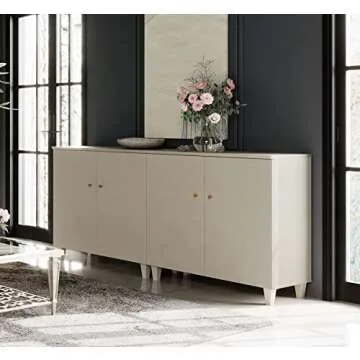 WAMPAT TV Stand Cabinets for TVs up to 75 Inches, 2-in-1 Wood Entertainment Center with Doors and 6 Compartments, 70.8" Modern Media Console Table with Storage for Living Room Bedroom, Beige Linen