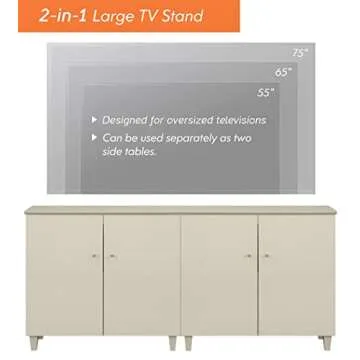 WAMPAT TV Stand Cabinets for TVs up to 75 Inches, 2-in-1 Wood Entertainment Center with Doors and 6 Compartments, 70.8" Modern Media Console Table with Storage for Living Room Bedroom, Beige Linen