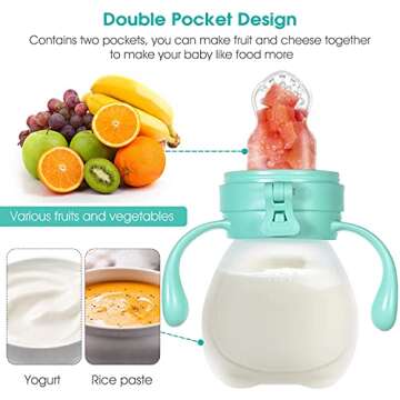 NCVI Baby Fruit Feeder | Fresh Food Pacifier | Silicone Teething Relief Toy, Appetite Stimulation for Feeding, BPA Free, 6 Replacement Nipple, 2Pack (Bear&Rabbit)