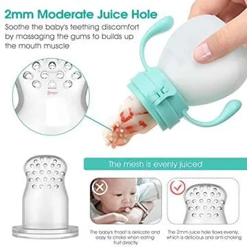 NCVI Baby Fruit Feeder | Fresh Food Pacifier | Silicone Teething Relief Toy, Appetite Stimulation for Feeding, BPA Free, 6 Replacement Nipple, 2Pack (Bear&Rabbit)