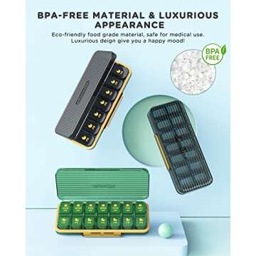 Pill Organizer 2 Times A Day, 7 Day Am Pm Pill Box - Acedada Weekly Pill Organizer Twice A Day, Portable Removable Daily Medicine Container Dispenser Case for Vitamin Fish Oil Supplement, Black Grey