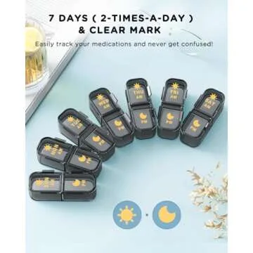 Pill Organizer 2 Times A Day, 7 Day Am Pm Pill Box - Acedada Weekly Pill Organizer Twice A Day, Portable Removable Daily Medicine Container Dispenser Case for Vitamin Fish Oil Supplement, Black Grey