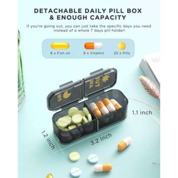 Pill Organizer 2 Times A Day, 7 Day Am Pm Pill Box - Acedada Weekly Pill Organizer Twice A Day, Portable Removable Daily Medicine Container Dispenser Case for Vitamin Fish Oil Supplement, Black Grey