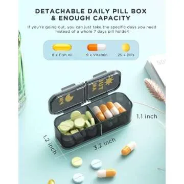 Pill Organizer 2 Times A Day, 7 Day Am Pm Pill Box - Acedada Weekly Pill Organizer Twice A Day, Portable Removable Daily Medicine Container Dispenser Case for Vitamin Fish Oil Supplement, Black Grey