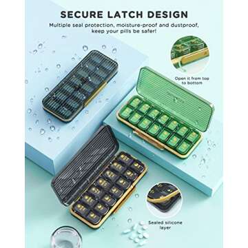 Pill Organizer 2 Times A Day, 7 Day Am Pm Pill Box - Acedada Weekly Pill Organizer Twice A Day, Portable Removable Daily Medicine Container Dispenser Case for Vitamin Fish Oil Supplement, Black Grey