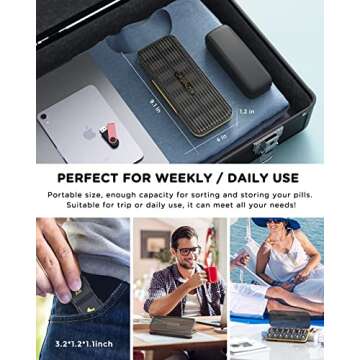 Pill Organizer 2 Times A Day, 7 Day Am Pm Pill Box - Acedada Weekly Pill Organizer Twice A Day, Portable Removable Daily Medicine Container Dispenser Case for Vitamin Fish Oil Supplement, Black Grey