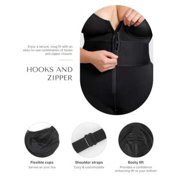 SHAPELLX Women Bodysuit Tummy Control Shapewear Bodysuit Body Shaper Tummy Control Butt Lifting Shapewear (Black, XLarge)