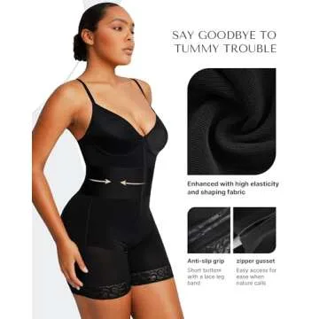 SHAPELLX Women Bodysuit Tummy Control Shapewear Bodysuit Body Shaper Tummy Control Butt Lifting Shapewear (Black, XLarge)