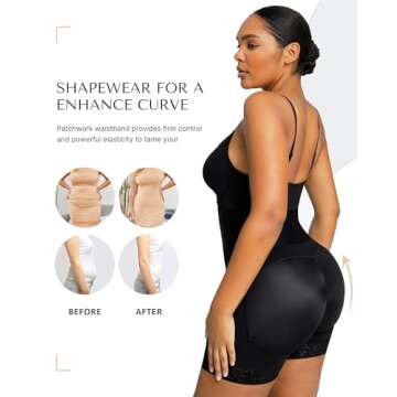 SHAPELLX Women Bodysuit Tummy Control Shapewear Bodysuit Body Shaper Tummy Control Butt Lifting Shapewear (Black, XLarge)