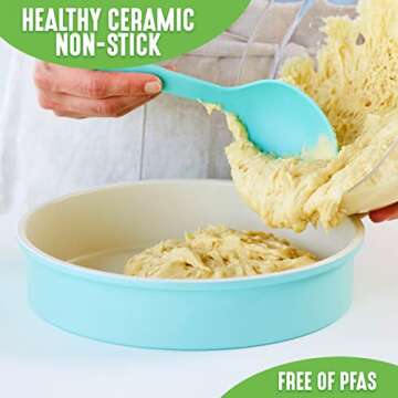 GreenLife Bakeware 9" Round Cake Baking Pan, Healthy Ceramic Nonstick, PFAS & PFOA-Free, Birthday Cakes Tarts & More, Oven Safe to 450F, Easy Cleanup, Turquoise