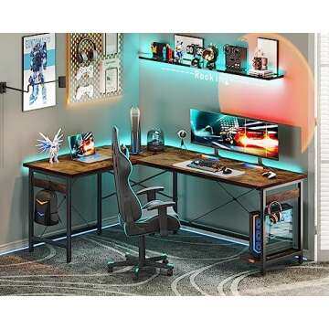 Coleshome 66" L Shaped Larger Gaming Desk, Corner Computer Desk, Sturdy Home Office Computer Table, ...