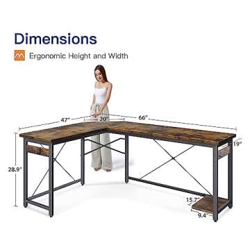 Coleshome 66" L Shaped Larger Gaming Desk, Corner Computer Desk, Sturdy Home Office Computer Table, Writing Workstation, Vintage