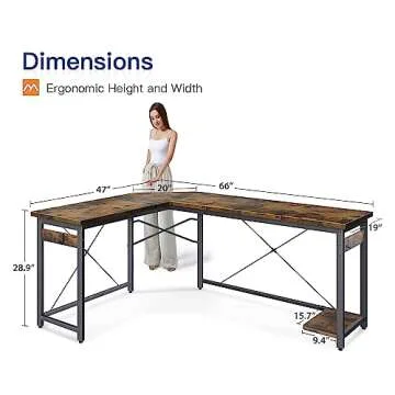 Coleshome 66" L Shaped Larger Gaming Desk, Corner Computer Desk, Sturdy Home Office Computer Table, Writing Workstation, Vintage