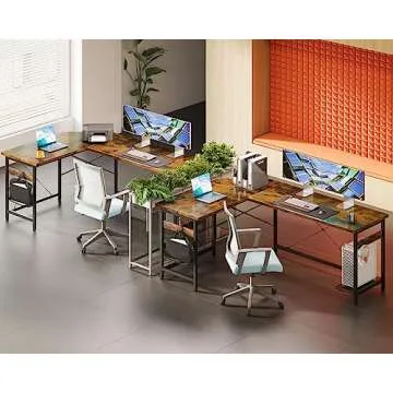 Coleshome 66" L Shaped Larger Gaming Desk, Corner Computer Desk, Sturdy Home Office Computer Table, Writing Workstation, Vintage