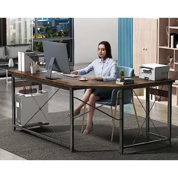 Coleshome 66" L Shaped Larger Gaming Desk, Corner Computer Desk, Sturdy Home Office Computer Table, Writing Workstation, Vintage