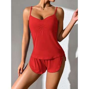 Elegant Ekouaer Women Pajamas Set Red Cami PJS