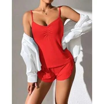 Elegant Ekouaer Women Pajamas Set Red Cami PJS