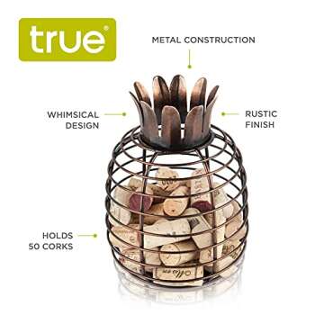 True Juicy Pineapple Stainless Steel Wine Cork Holders Decorative, Holds 50 Corks, Kitchen Bar Acces...