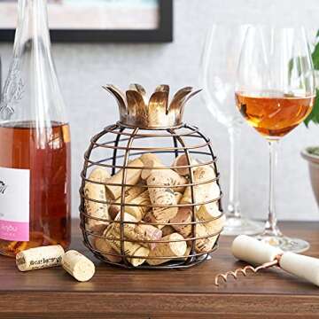 True Juicy Pineapple Stainless Steel Wine Cork Holders Decorative, Holds 50 Corks, Kitchen Bar Accessories, Rustic Home Decor Design, Set of 1