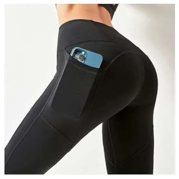 Soft Stretchy High Waist Fitness Naked Feeling Leggings with Side Pocket (as1, Alpha, l, l, Regular, Regular, Black)