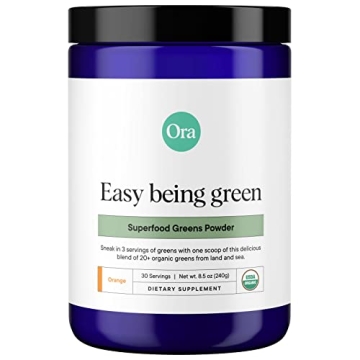 Ora Organic Greens Powder - Vegan Super Greens Drink for Energy & Detox with Citrus Flavor - 30 Serv...