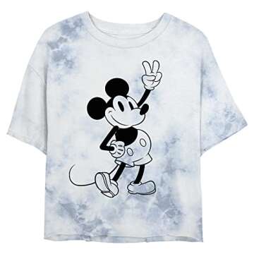 Disney Characters Simple Mickey Outline Women's Fast Fashion Short Sleeve Tee Shirt, Lightweight Cot...