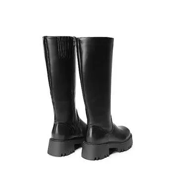 DREAM PAIRS Knee High Boots Women, Comfortable Platform Round-Toe Side Zip Chunky Boots for Women, Sdkb2301w, Black, Size 6