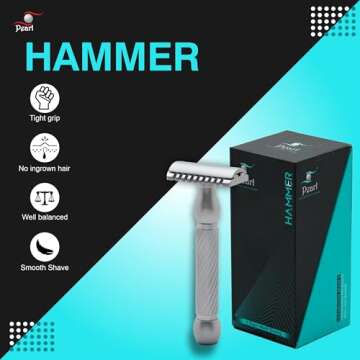 Pearl Shaving Double Edge Close & Open Comb Safety Razor for Men (Hammer) Made from 100% Brass -Reusable,Classic & Traditional Shaving Kit for Men |Men's Shaving Razor for Gift