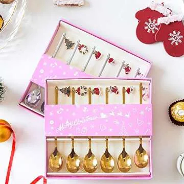 Stainless Steel Christmas Coffee Spoons Set with Charming Holiday Charms