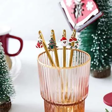 Stainless Steel Christmas Coffee Spoons Set with Charms