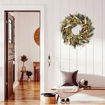 ANDALUCA 20 in Preserved Eucalyptus & Dried Flowers Natural Wreath (Floral Blooms)