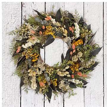 ANDALUCA 20 in Preserved Eucalyptus & Dried Flowers Natural Wreath (Floral Blooms)