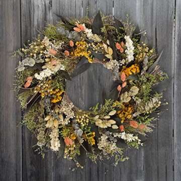 ANDALUCA 20 in Preserved Eucalyptus & Dried Flowers Natural Wreath (Floral Blooms)