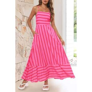 MEROKEETY Women's 2024 Summer Floral Boho Maxi Dresses Casual Sleeveless Spaghetti Strap Smocked Lon...