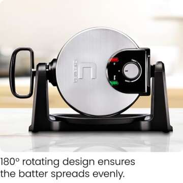 Chefman Rotating Belgian Waffle Maker, 180° Flip Iron w/ Non-Stick Plates, Adjustable Timer, Locking Lid, & Drip Plate, Space Saving Storage, Mess-Free Breakfast, Stainless Steel/Black