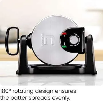 Chefman Rotating Belgian Waffle Maker, 180° Flip Iron w/ Non-Stick Plates, Adjustable Timer, Locking Lid, & Drip Plate, Space Saving Storage, Mess-Free Breakfast, Stainless Steel/Black