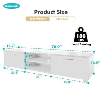 Kennkari TV Stand for 50 55 60 65 70 75 Inch TV Entertainment Center for Living Room TV Table Modern TV Media Console with Storage Simple Gaming TV Cabinet with Shelves (White)