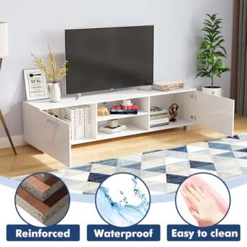 Kennkari TV Stand for 50 55 60 65 70 75 Inch TV Entertainment Center for Living Room TV Table Modern TV Media Console with Storage Simple Gaming TV Cabinet with Shelves (White)