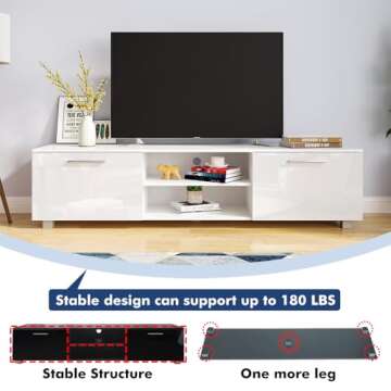 Kennkari TV Stand for 50 55 60 65 70 75 Inch TV Entertainment Center for Living Room TV Table Modern TV Media Console with Storage Simple Gaming TV Cabinet with Shelves (White)