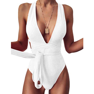 KBREAUR Womens Sexy Halter One Piece V Neck Straps Bandage Swimsuit Bathing Suit Swimwear Monokini S...