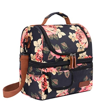 LOKASS Lunch Bag Women Double Deck Insulated Lunch Box Large Cooler Tote Bag with Removable Shoulder...