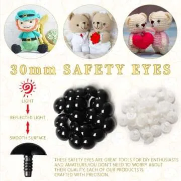 MUCUNNIA 24pcs 30mm Upgraded Safety Eyes for Crocheting Crochet Amigurumi Eyes for Crochet Animals with Washers Craft Doll Eyes Stuffed Animal Eyes for Crafts Surface Coating Without Scratches