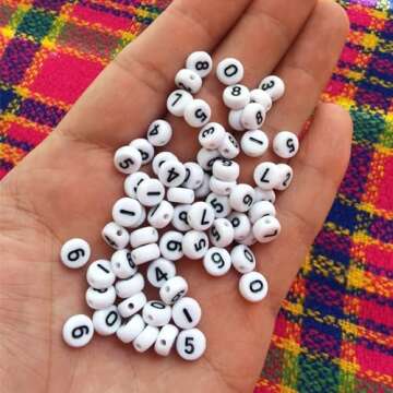Amaney 500pcs White Acrylic Number Beads 7x4mm Mixed Number Beads Acrylic Plastic Round Shape Loose Beads