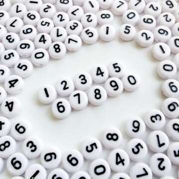 Amaney 500pcs White Acrylic Number Beads 7x4mm Mixed Number Beads Acrylic Plastic Round Shape Loose Beads