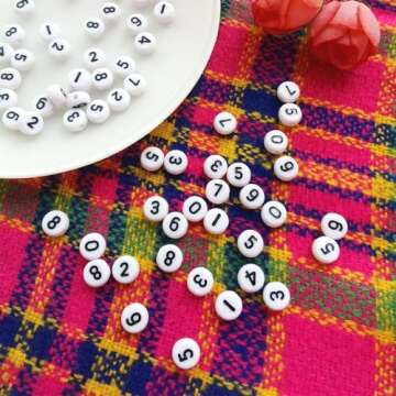 Amaney 500pcs White Acrylic Number Beads 7x4mm Mixed Number Beads Acrylic Plastic Round Shape Loose Beads