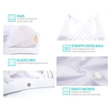 YIANNA Strappy Padded Sports Bra for Women Activewear Medium Support Workout Yoga Bra Tops, YA-BRA147-White-XXL