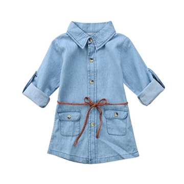 BiggerStore Fashion Girls Denim Tunic Dress with Belt 1-5T