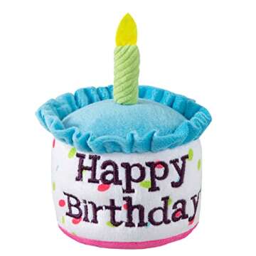 Ushang Pet Happy Birthday Cake Catnip Toys, Birthday Cake Shaped Chew Toys for Kitten Funny Cats Gifts Plush Cat Birthday Party Toys, Blue
